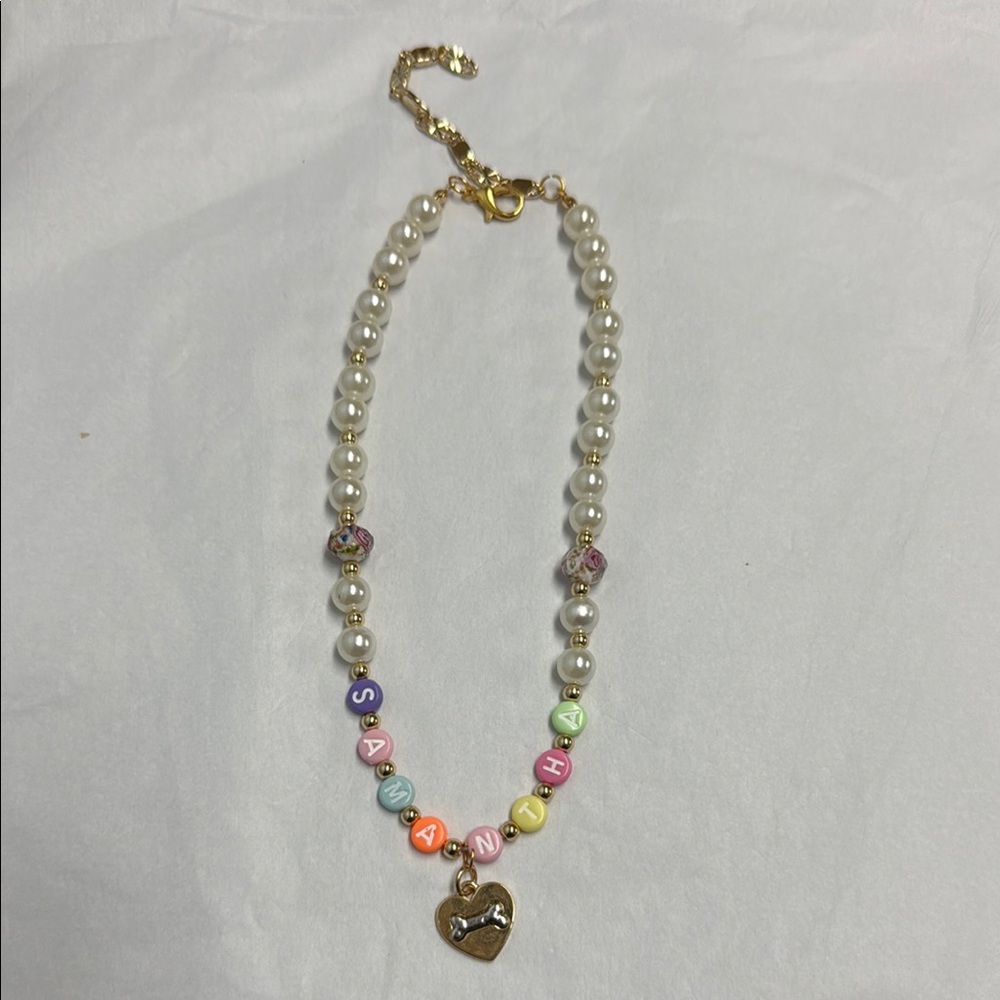 Colorful Beaded Necklace with Heart Charm For personalized‎ handmade pets